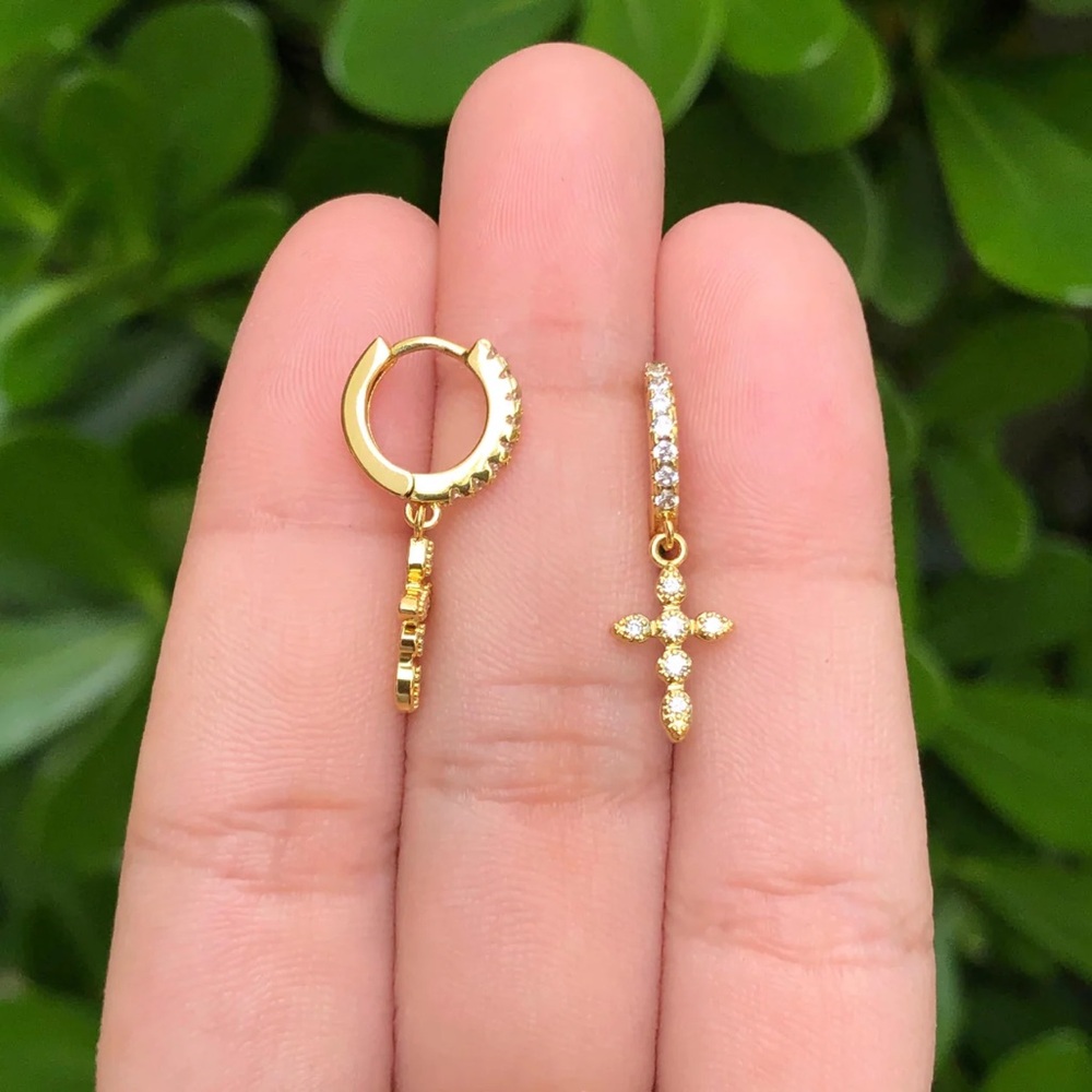 Gold Cross Hoop Earrings